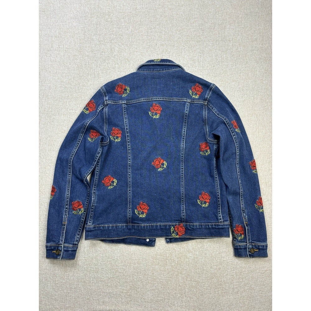Driftwood Womens Denim Embroidered Roses Button Up Jacket Size Large/L Blue . - Picture 9 of 9